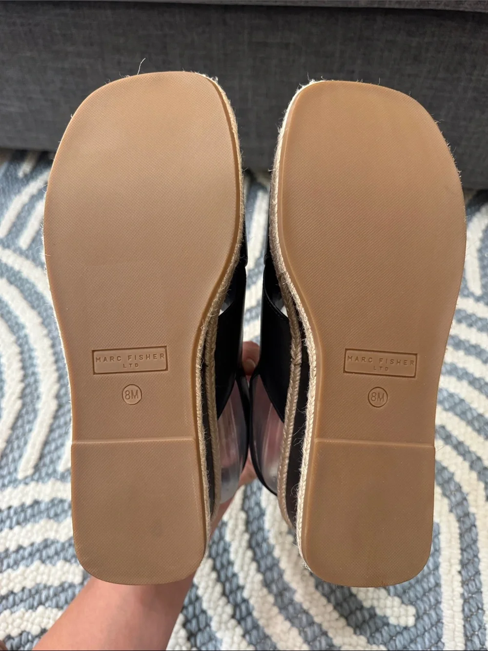 Marc Fisher LTD Black Leather Platform Espadrille Sandals Women's Size 8 NWT
